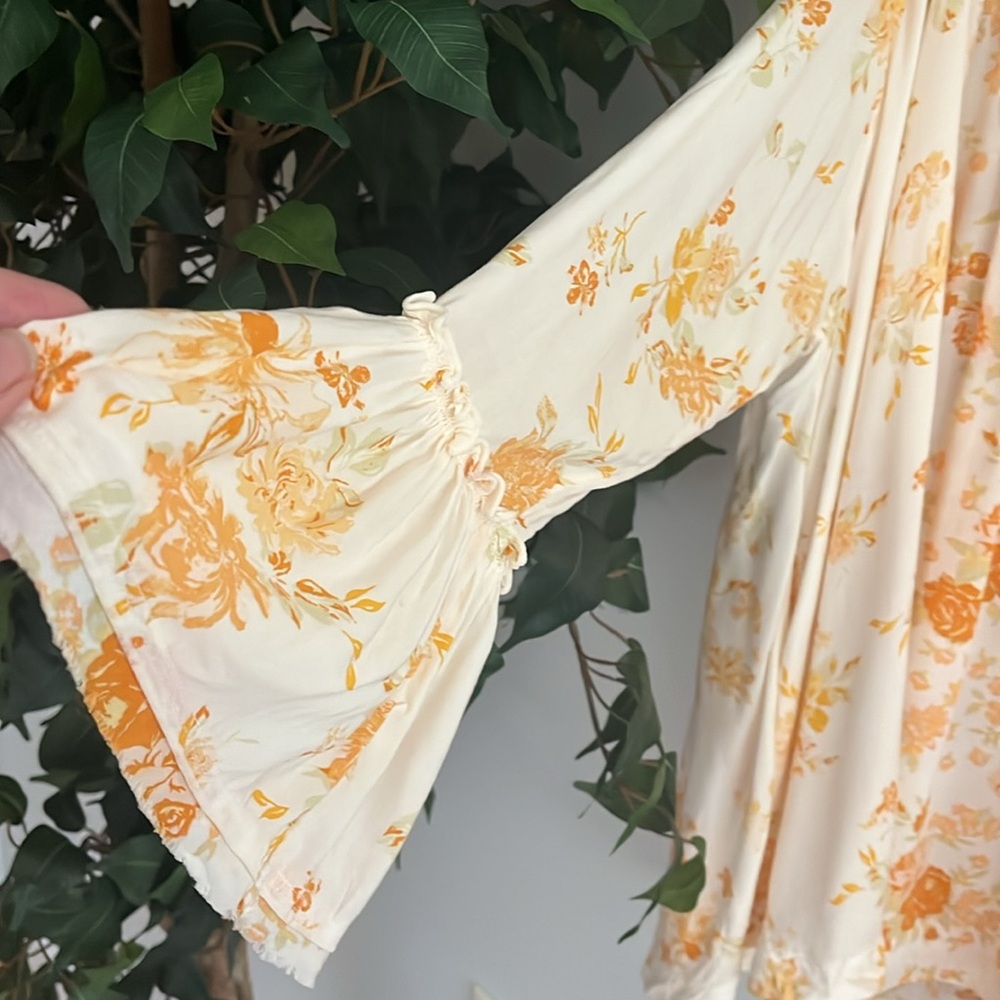Free people loretta printed oversized tunic in tea combo orange & white  xs B17 - Picture 4 of 11